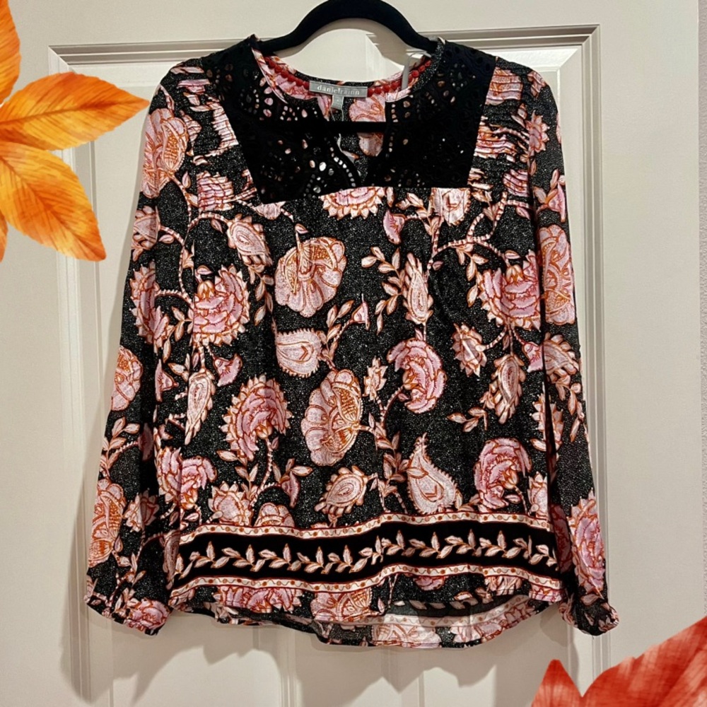 Daniel Rainn Black and Pink Floral Blouse